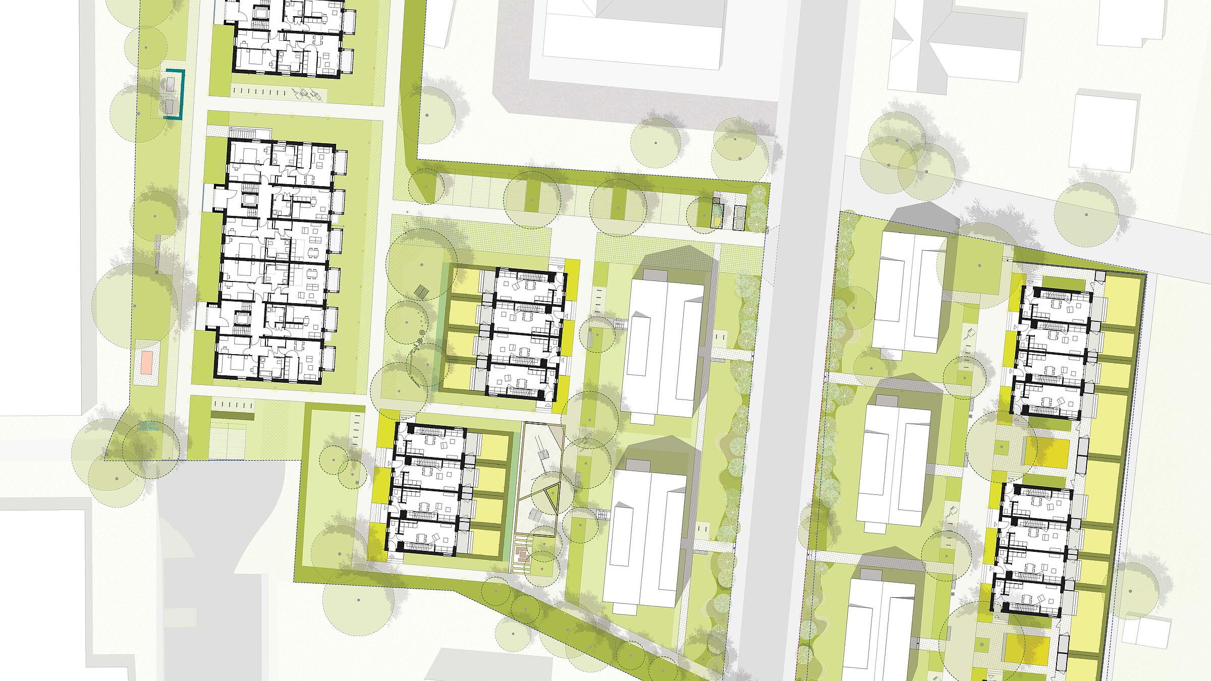 Lageplan der neuen Wohnhäuser entlang der Alten Hellersdorfer Straße