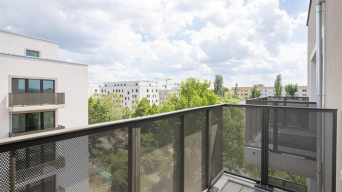 Blick vom Balkon im Obergeschoss