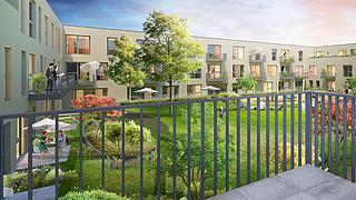 Visualisierung Innenhof im ersten OG des Quartiers Alt-Wittenau.