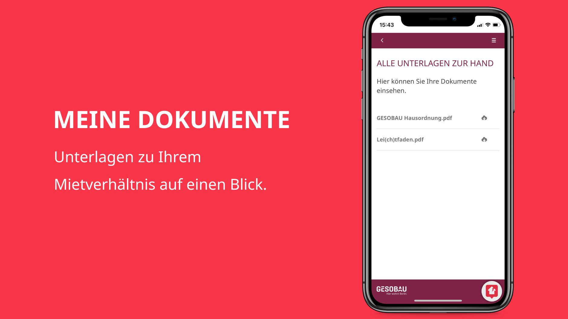 Grafik zeigt das Kapitel "Meine Dokumente" in der GESOBAU Berlin App.