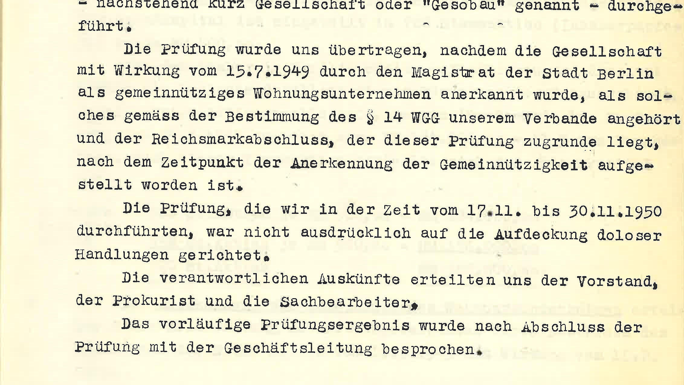 Auszug aus dem Prüfbericht der Gesellschaft von 1948.