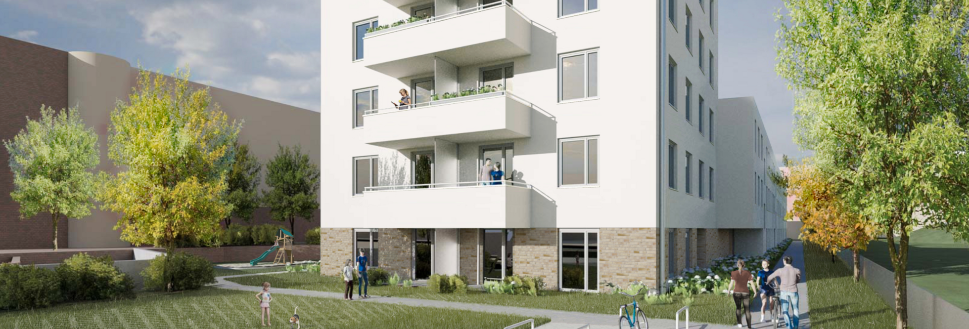 Bild zeigt Visualisierung des geplanten Neubaus am Königsweg 33, Ost-Ansicht.