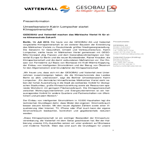 Umweltsenatorin Katrin Lompscher startet Klimapartnerschaft GESOBAU