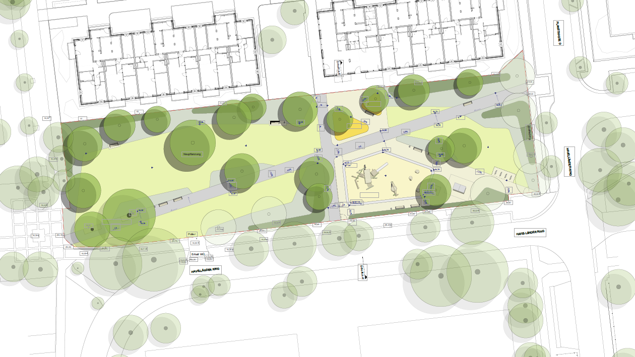 grafischer Lageplan einer öffentlichen Grünfläche im Quartier Stadtgut Hellersdorf