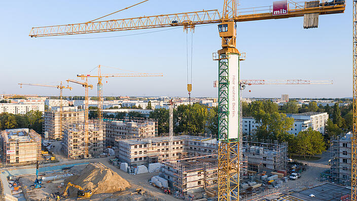 Luftaufnahme des Quartiers im Bau