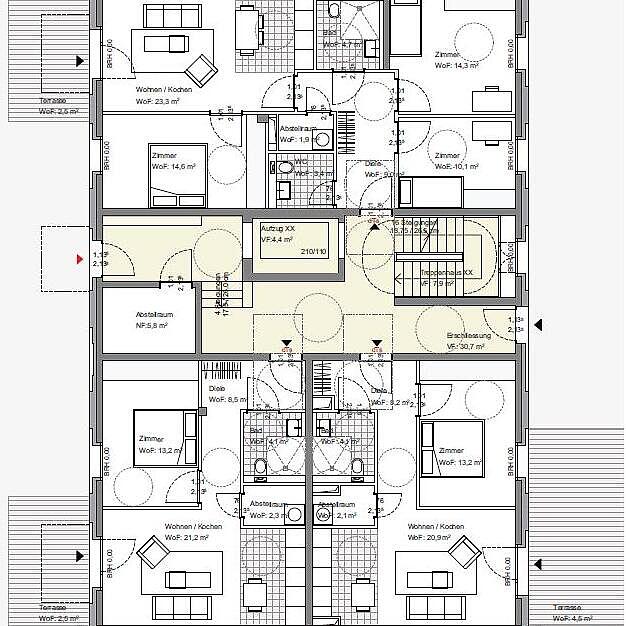 Mendelstraße: Grundriss Erdgeschoss / Grundrisse Typ 1a