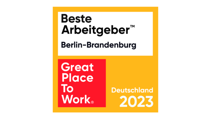 Logo von Great Place to Work mit der Auszeichnung "Beste Arbeitgeber Berlin-Brandenburg 2023" 