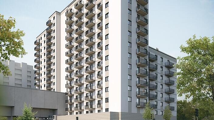 Bild zeigt Visualisierung des Neubaus, der ab Anfang 2026 am Wilhelmsruher Damm 150 in Reinickendorf entstehen soll.