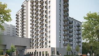Bild zeigt Visualisierung des Neubaus, der ab Anfang 2026 am Wilhelmsruher Damm 150 in Reinickendorf entstehen soll.