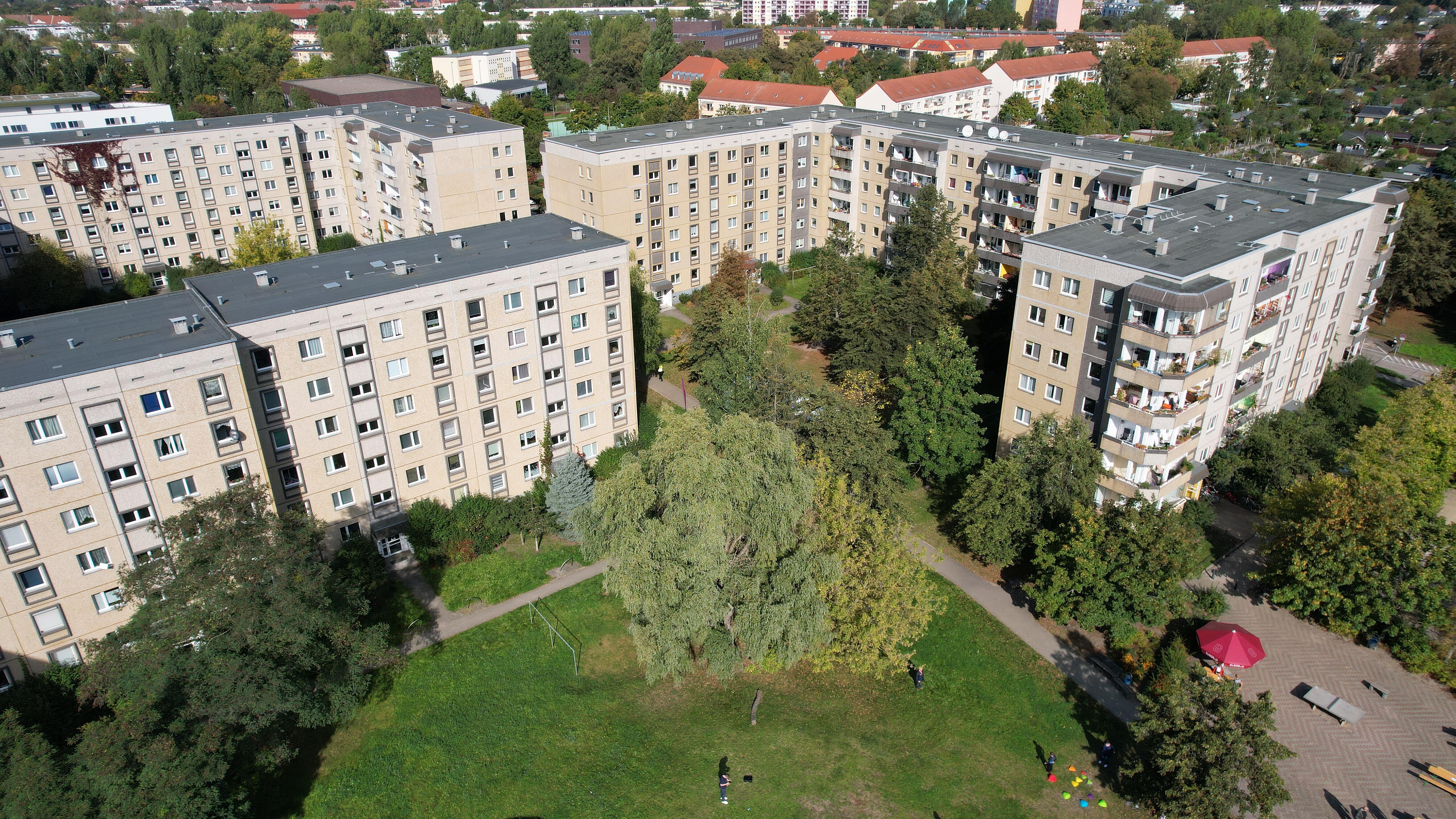 Luftaufnahme in die Höfe der Hansastraße.