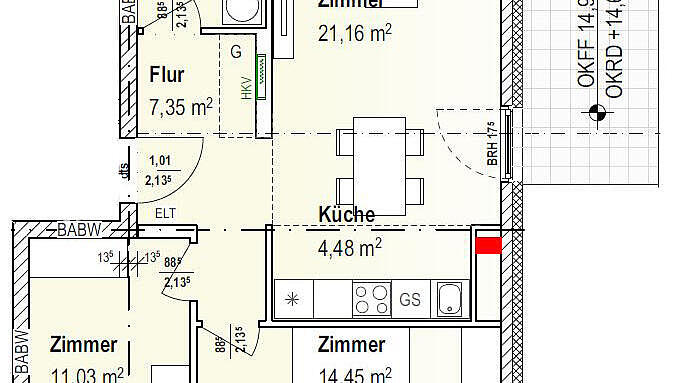 Grundriss 3-Zimmer-Wohnung