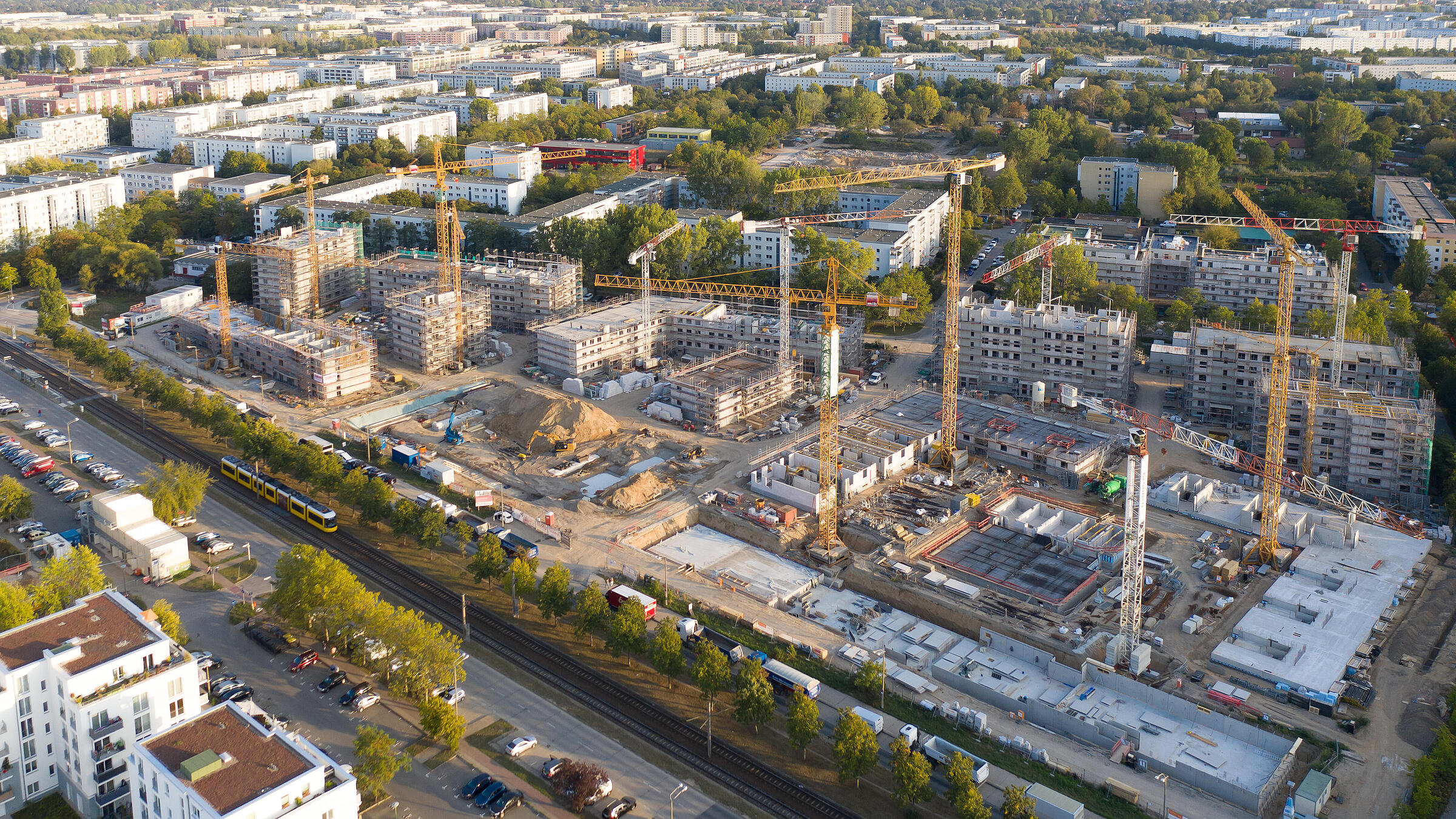 Luftaufnahme des Quartiers im Bau