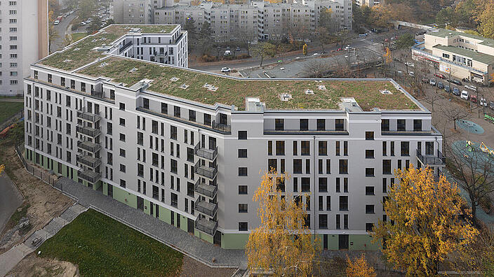 Luftaufnahme des fertiggestellten Neubaus in der Titiseestraße.