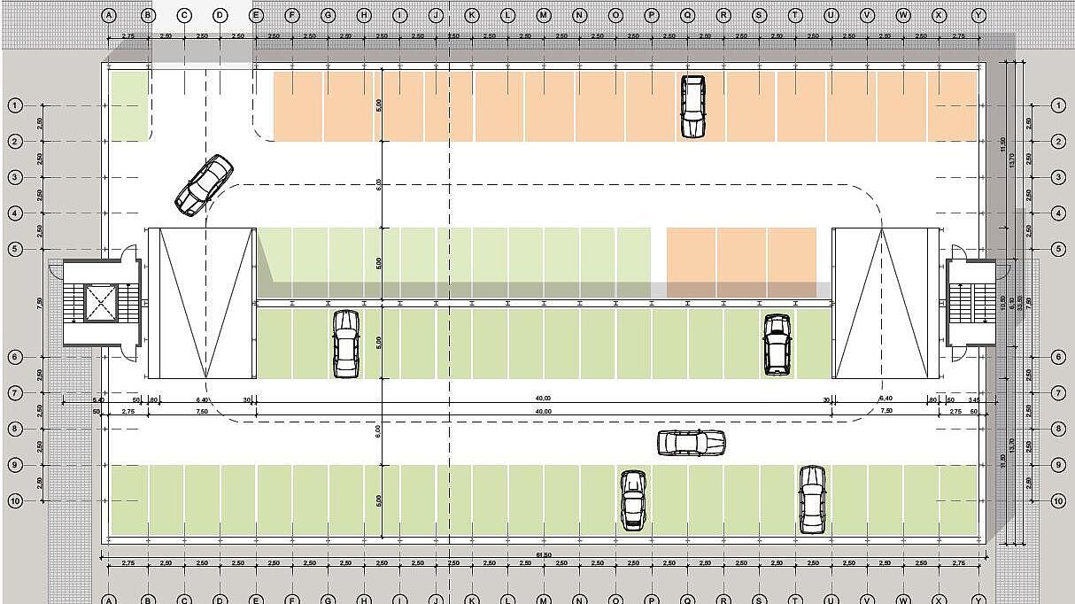 Grundriss des Parkhauses im Senftenberger Ring 42, 1. OG