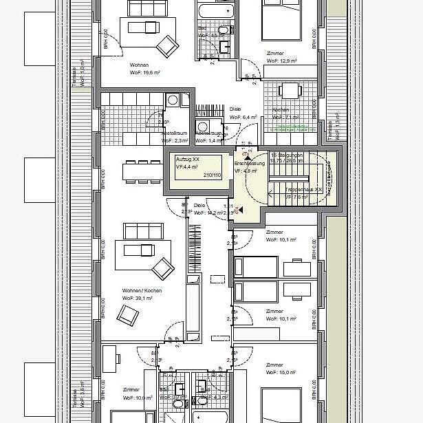 Mendelstraße: Grundriss Staffelgeschoss Etage 5 / Grundrisse Typ 1a