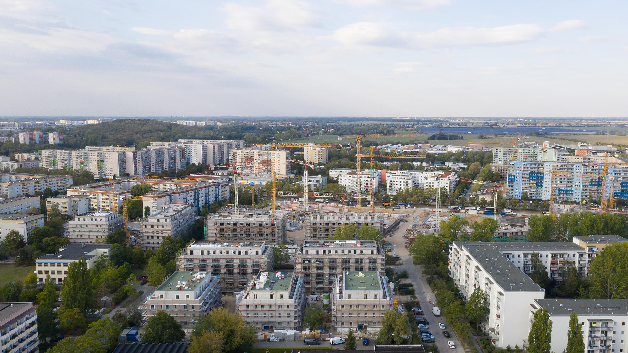 Luftaufnahme des Quartiers im Bau