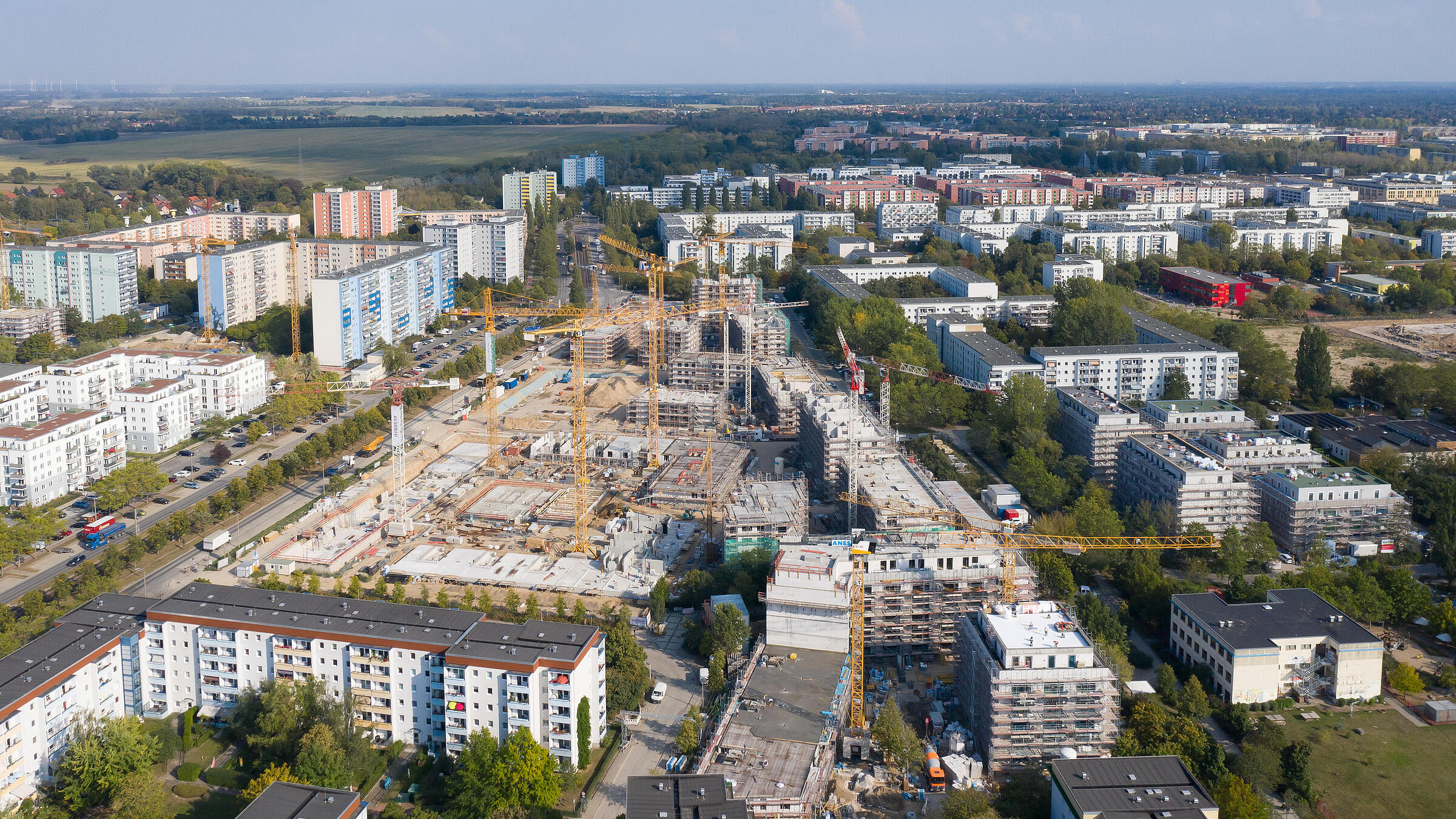 Luftaufnahme des Quartiers im Bau