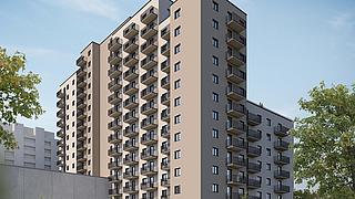 Bild zeigt Visualisierung des Neubaus am Wilhelmsruher Damm 150 (Stand Februar 2026).