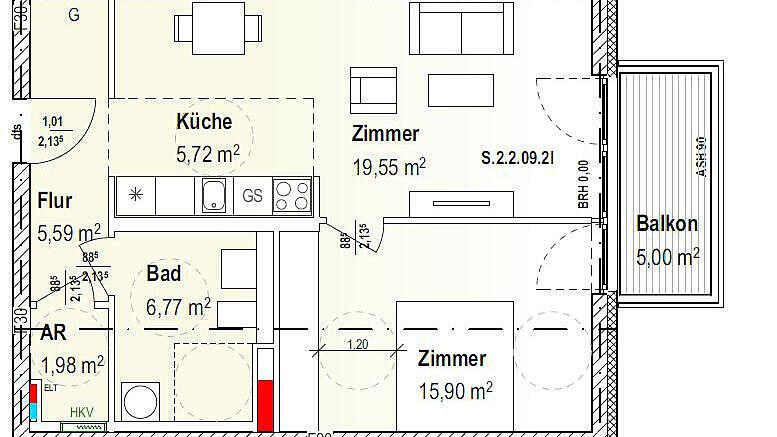 Grundriss 2-Zimmer-Wohnung