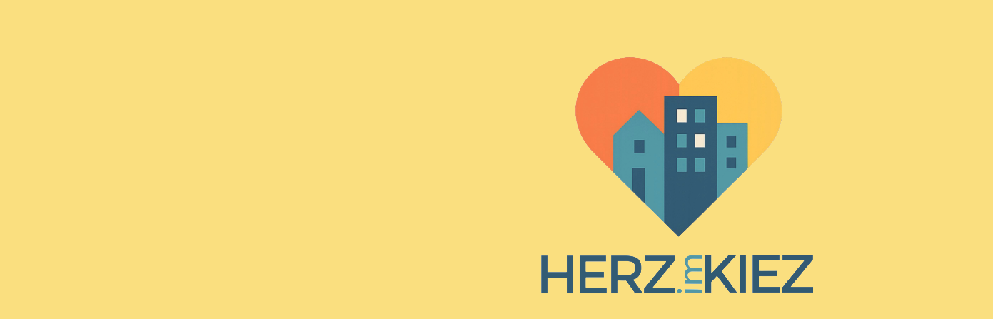 Logo Herz Im Kiez, Text: Pop-Up-Aktion: Kostenloste Kinderkleidung für alle