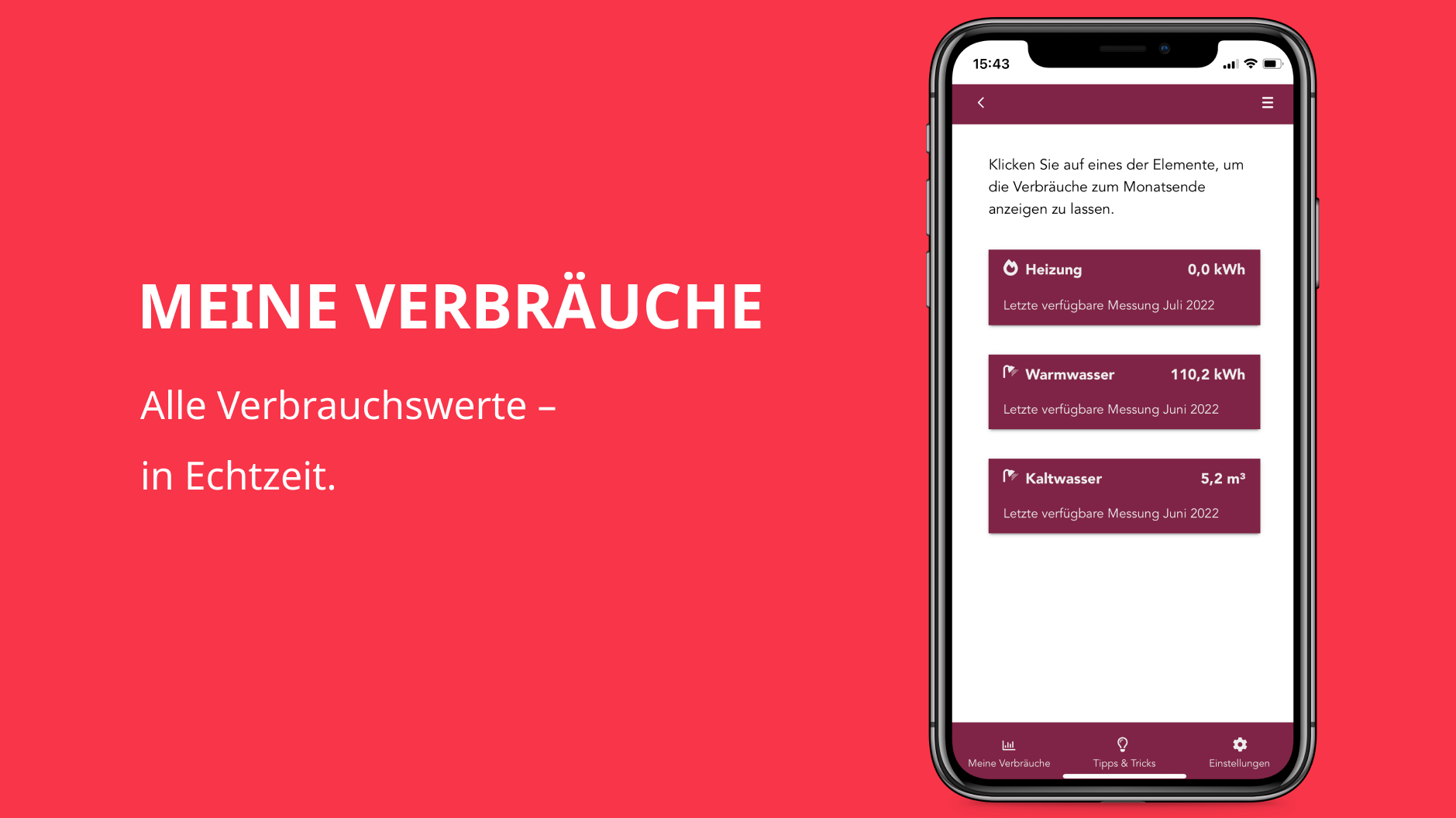 Grafik zeigt das Kapitel "Meine Verbräuche" in der GESOBAU Berlin App.