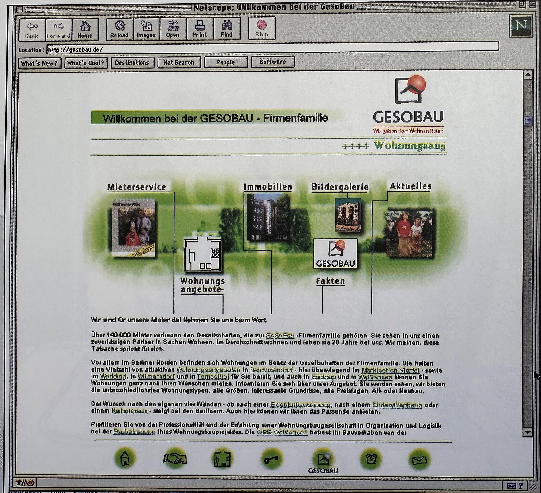 Der erste Internet-Auftritt der GeSoBau aus dem Jahr 1997.