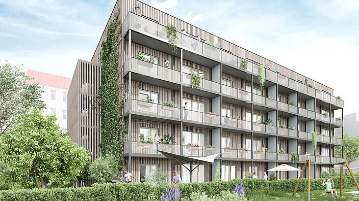 Bild zeigt Visualisierung des Neubaus in der Johann-Georg-Straße 9-10.