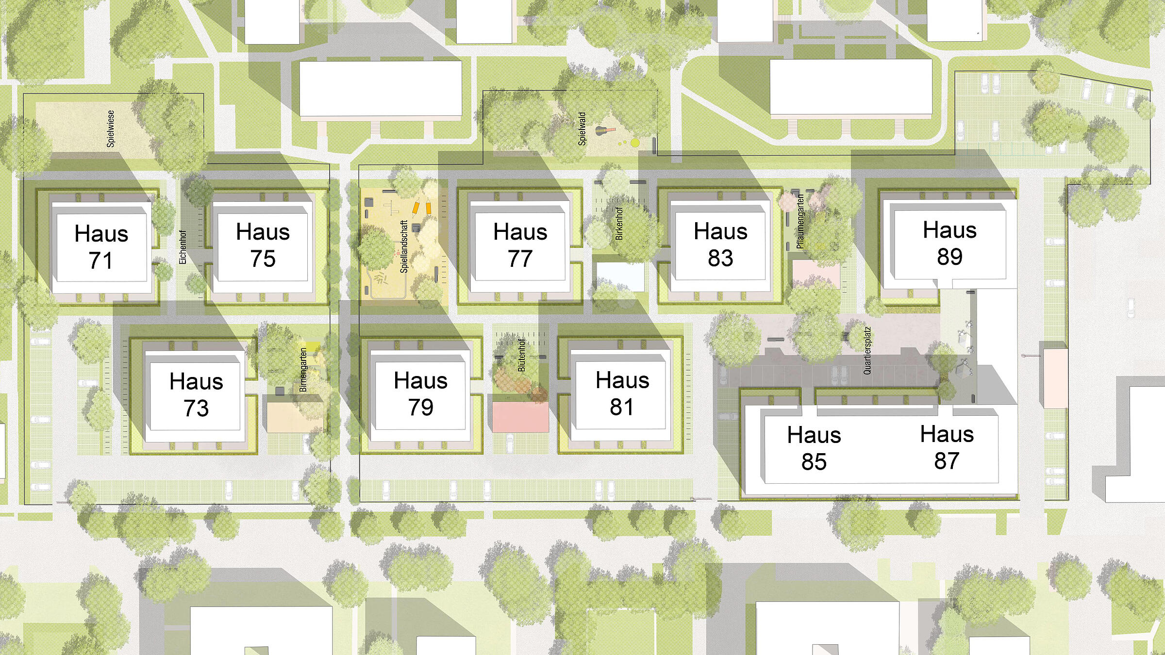 Lageplan der neun freistehenden Wohnhäuser in der Tangermünder Straße