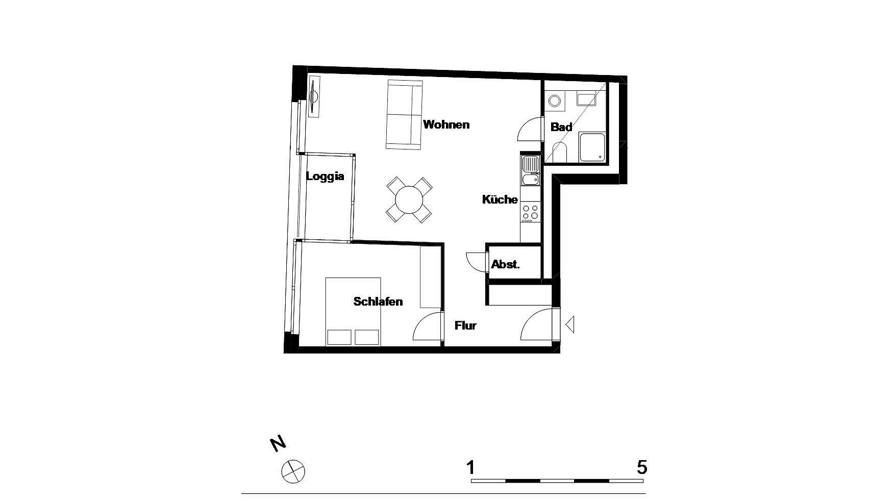 Wohnungsgrundriss mit Beispielmöblierung 