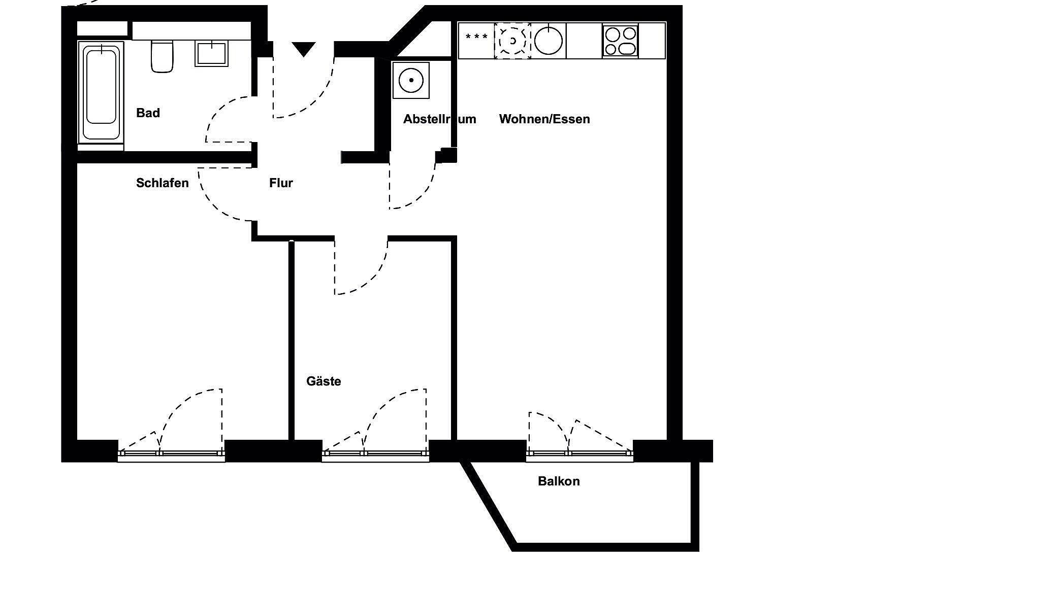 Beispielgrundriss einer 3-Zimmer-Wohnung
