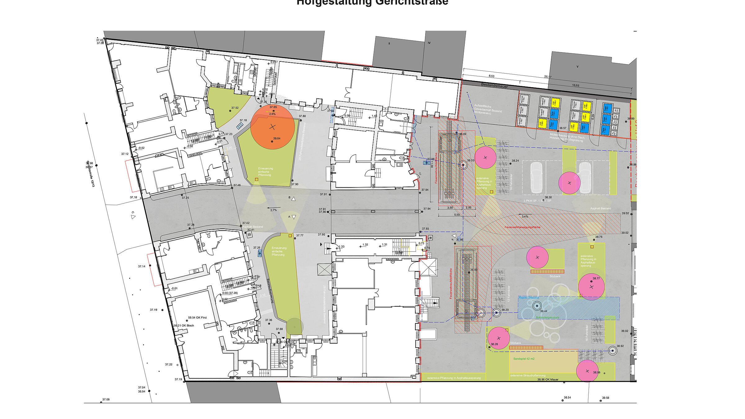 Grafische Darstellung der geplanten Hofgestaltung in der Gerichtstraße.