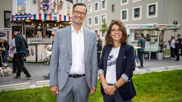 Lars Holborn und Nadja Zivkovic auf dem Begrüßungsfest im Quartier Stadtgut Hellersdorf