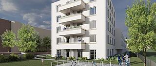 Bild zeigt Visualisierung des geplanten Neubaus am Königsweg 33, Ost-Ansicht.